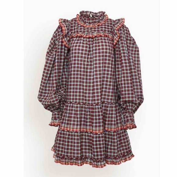 Ulla Johnson Elm Checkered Ruffle Long Sleeves Mini Dress Dusk Size US 4 - Picture 1 of 15